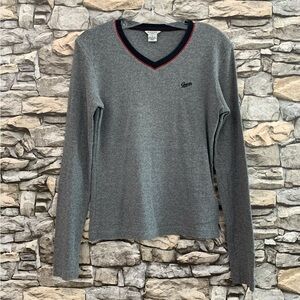#46 Vintage Guess Jeans Long Sleeve Thermal Gray Red Shirt Top Women’s XL Y2K